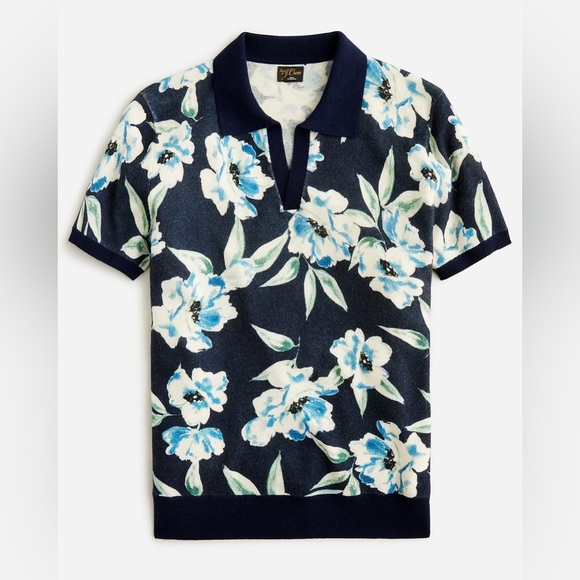 NWT JCrew Cashmere short-sleeve johnny-collar sweater-polo in floral print - Picture 4 of 4